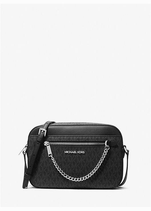 Сумка крос-боді жіноча Jet Set Large Logo чорна полотно (у подарунковій упаковці) Michael Kors (314119063)