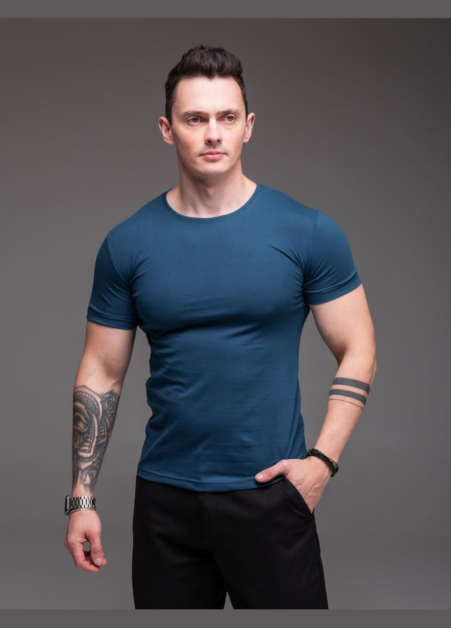 Синяя базовая футболка хлопок с коротким рукавом Vakko