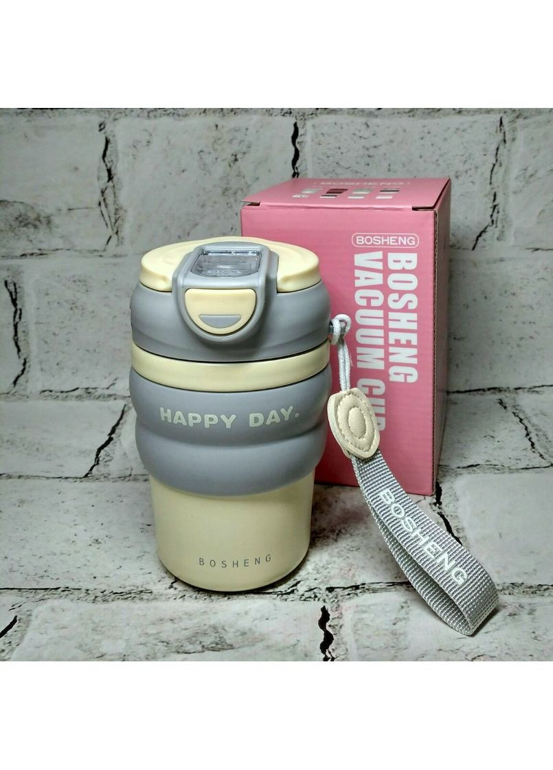 Термостакан с трубочкой Happy day термочашка для кофе 13,5х7х6,5 см 350 мл Серый No Brand (361113477)