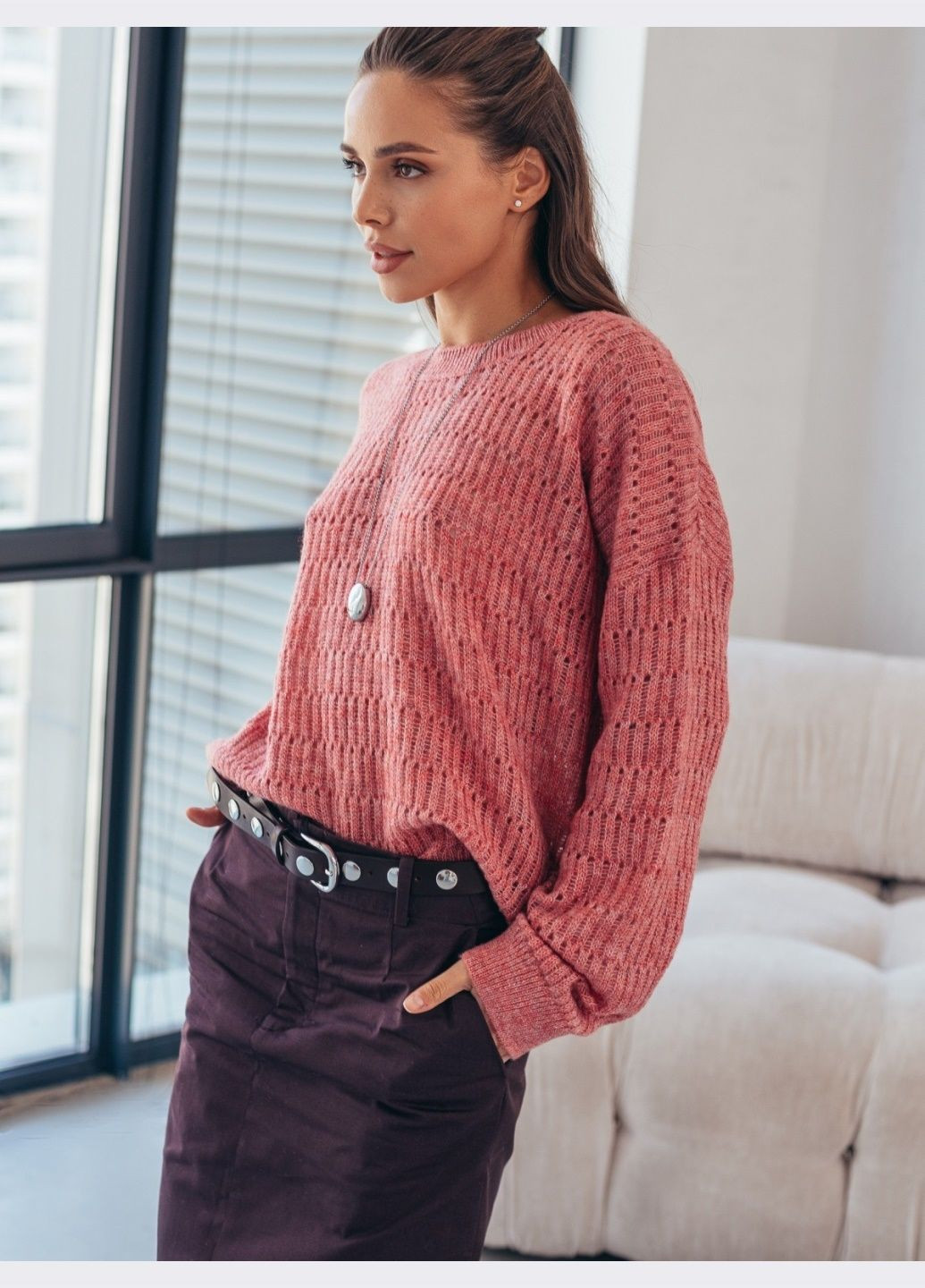 напівпрозорий в'язаний джемпер рожевого кольору Dressa (304610227)