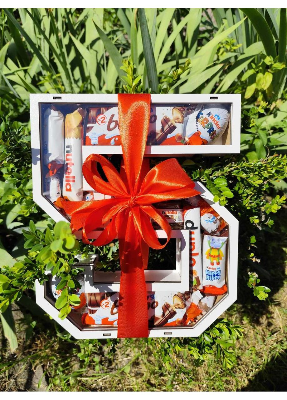 Деревянная коробка в форме цифры со сладостями, подарок на день рождения ребенку, Киндер бокс Kinder (322650233)
