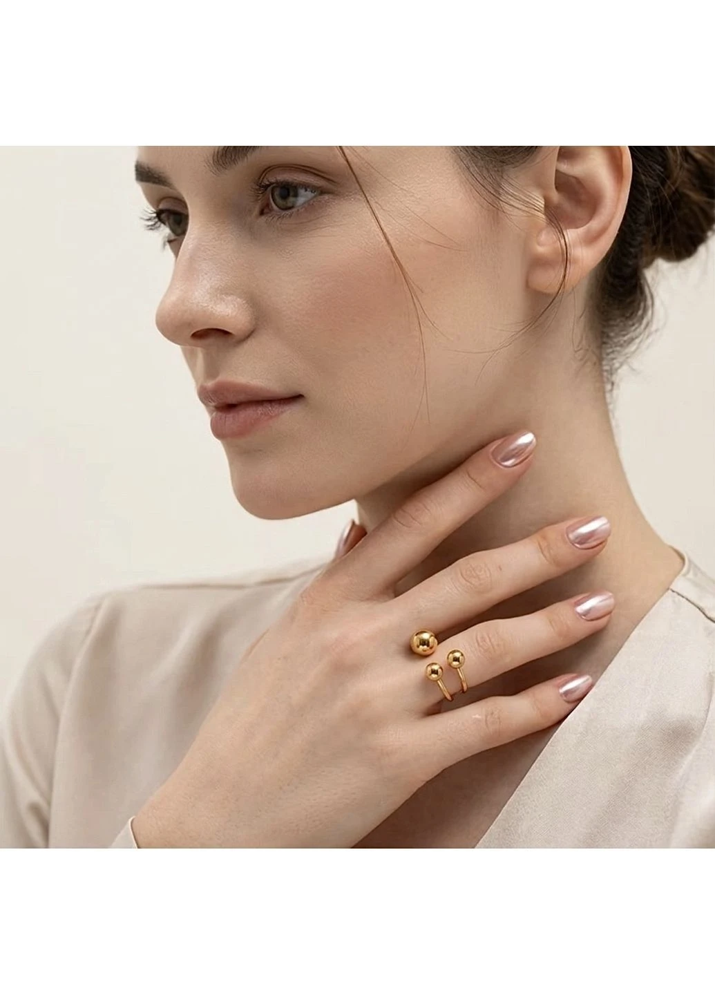 Двойное кольцо с шариками из нержавеющей стали с позолотой Family Jewelry House (400276828)