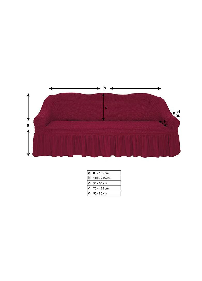 Натяжной чехол-накидка на трехместный диван с рюшами жаккард ЖК-203 Бордовый Venera (268547686)