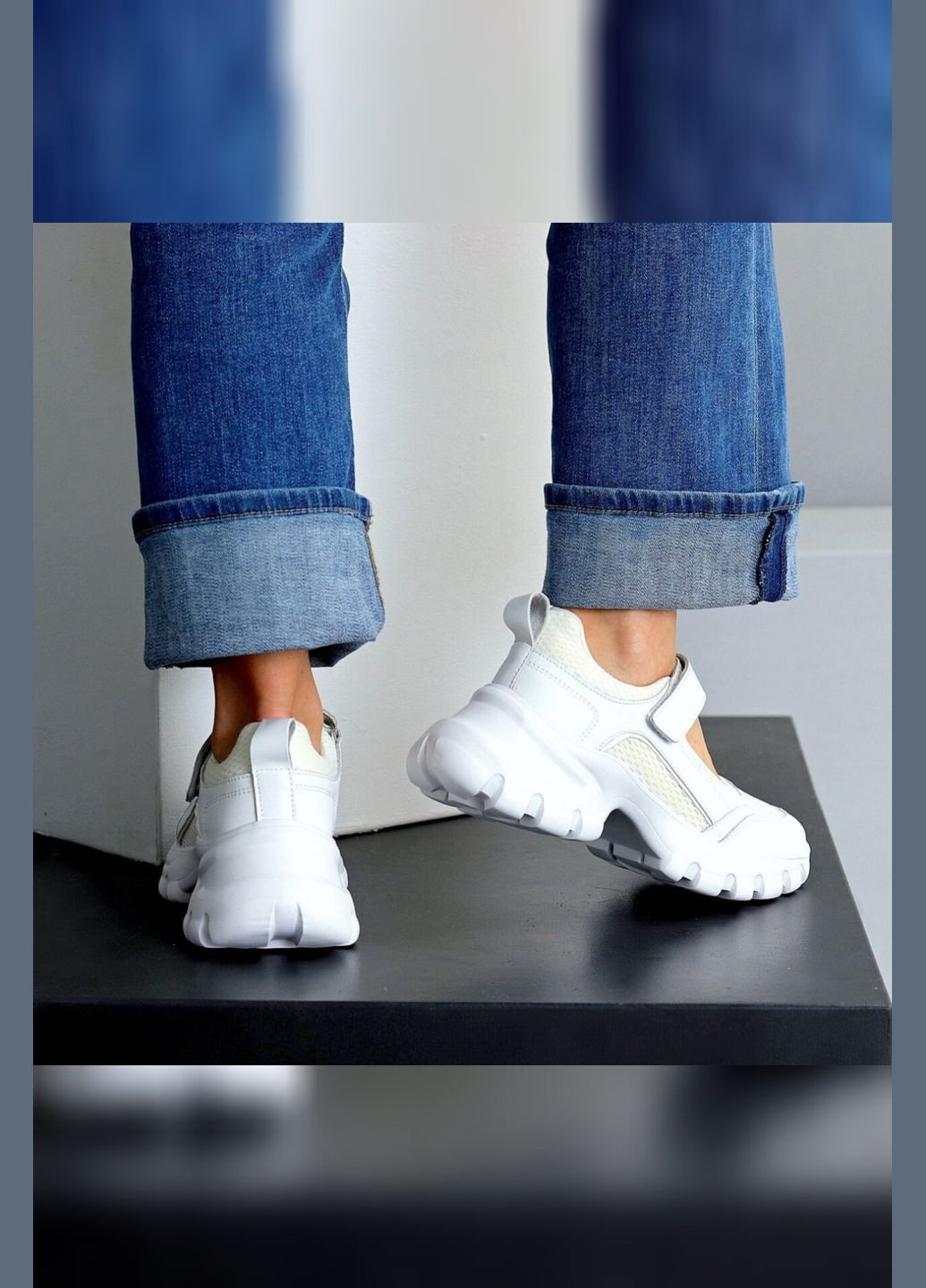 Кросівки білі жіночі шкіряні на липучці легкі дихаючі з сіткою зручні стильні Viki кросівки білі літо (338370404)