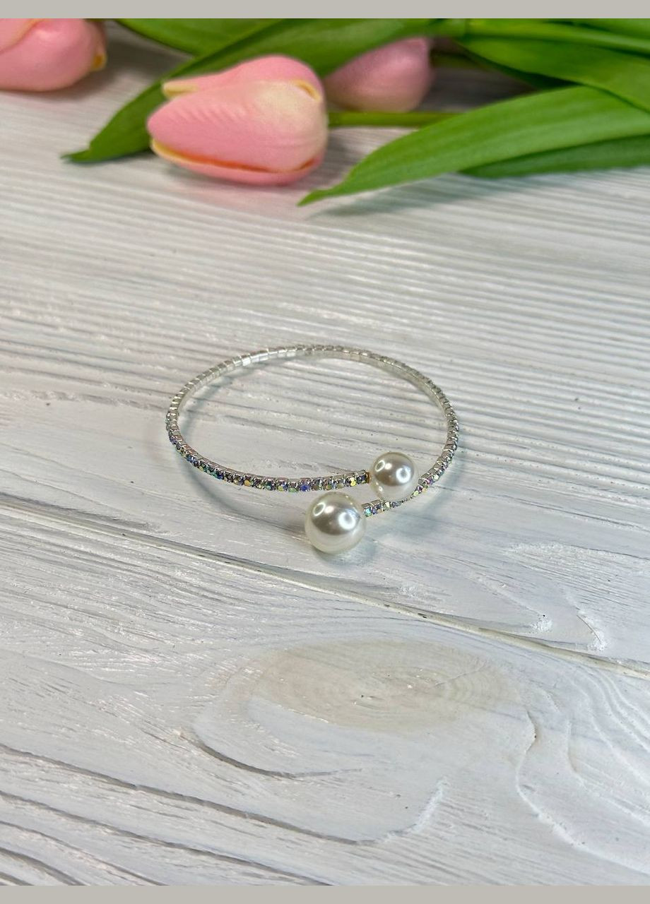 Жіночий регульований браслет з сяючим камінням та двома перлинами колір сріблястий Xuping Jewelry (358204306)