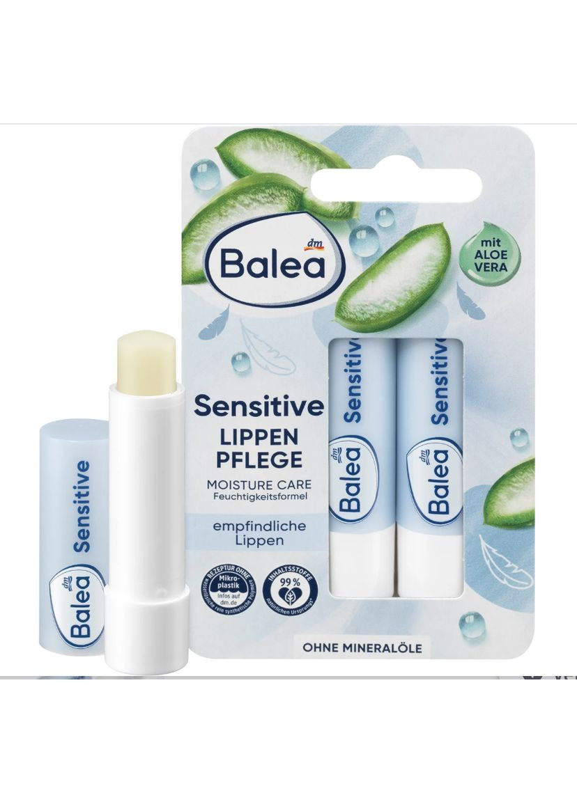 Бальзам для чутливих губ з маслом ши, мигдальним маслом і маслом авокадо Lippenpflege Sensitive, 2 шт 9,6 g Balea (366569716)