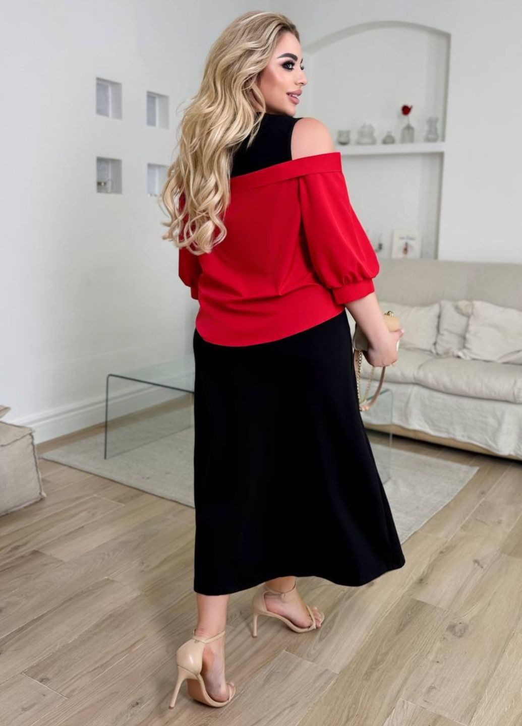 Красное вечернее изысканное вечернее меди платье комбинация с имитацией рубашки платье-комбинация Україна однотонное