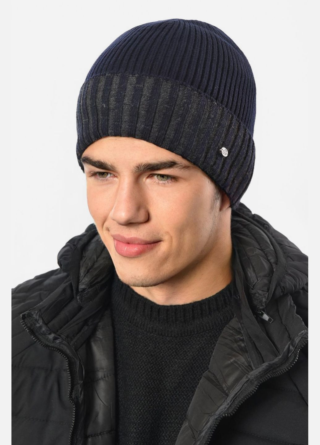 Шапка чоловіча на флісі темно-синього кольору Let's Shop (307470603)