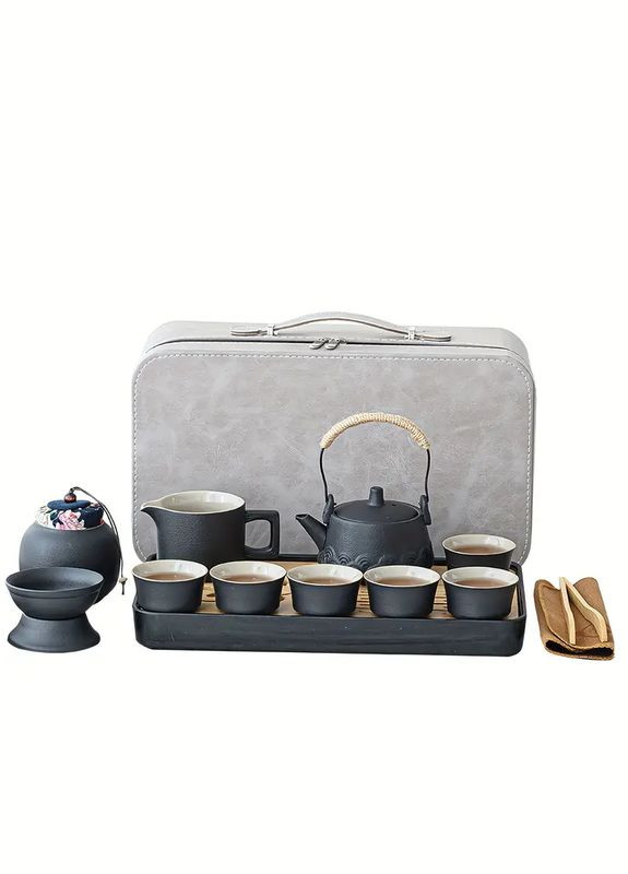 Чайный сервиз дорожный набор для чайной церемонии на 6 персон посуда для чайной церемонии с футляром Черный No Brand (322862013)