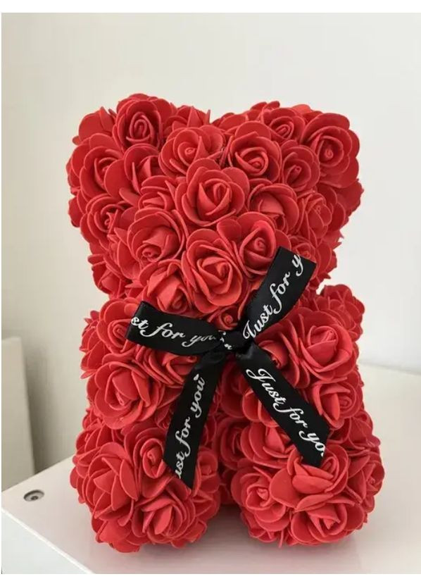 Іграшка подарункова Ведмедик квітковий червоний, іграшка Ведмідь з квітів No Brand (330758171)