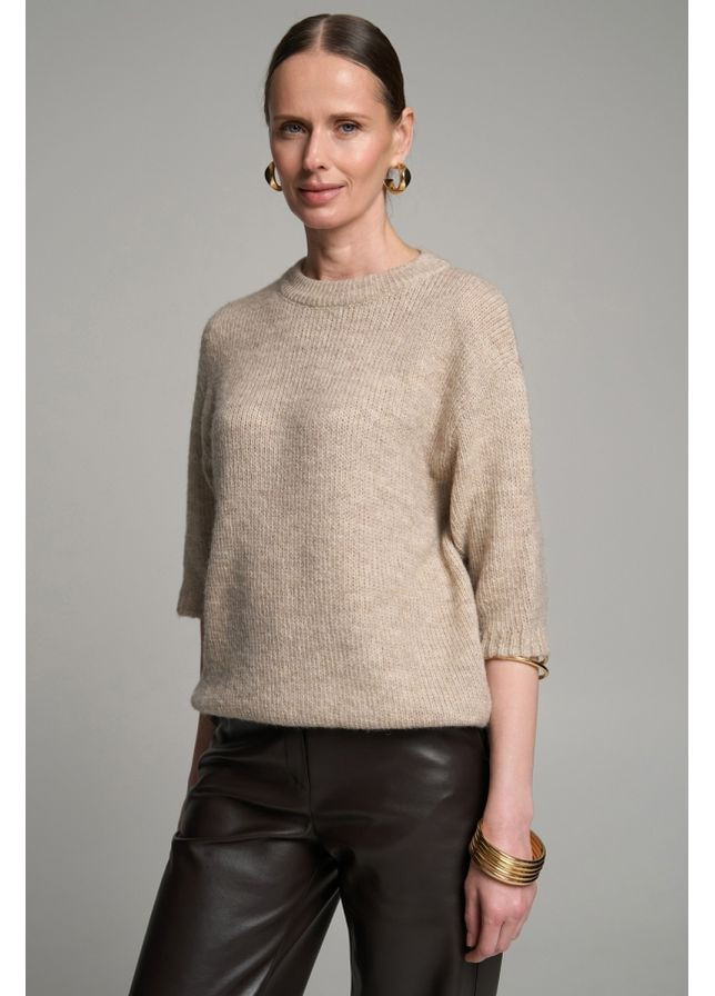 Молочний демісезонний светр з кротким рукавом із вовняної пряжі з додаванням мохеру (2811) Triko Bakh