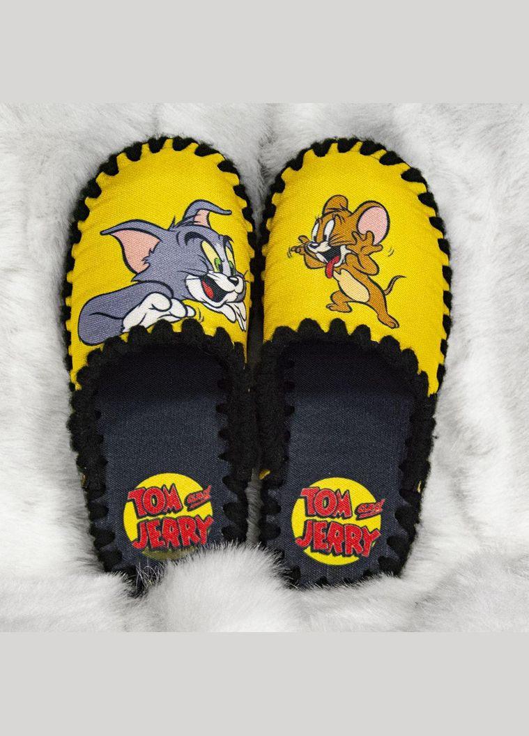 Желтые тапочки мужские / женские домашние комнатные 36/37 38/39 40/41 42/43 44/45 46/47 48/49 желтые том и джерри Po Fanu