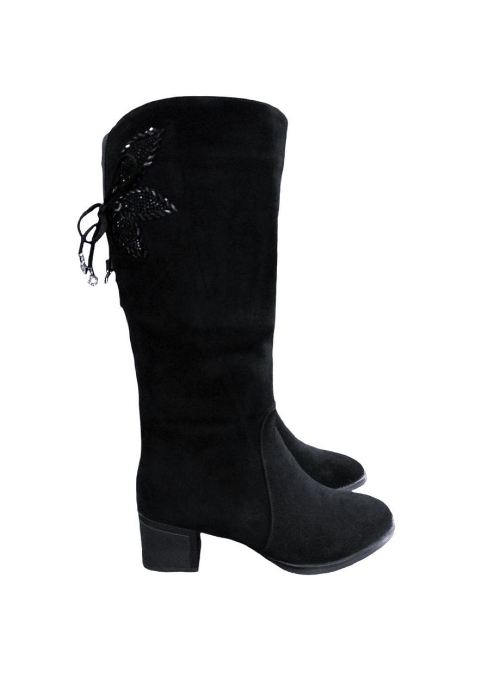 Зимние элегантные зимние женские сапоги с украшениями бисера на среднем каблуке 39 (26 см) черные Mea Balan с бисером, с вышивкой