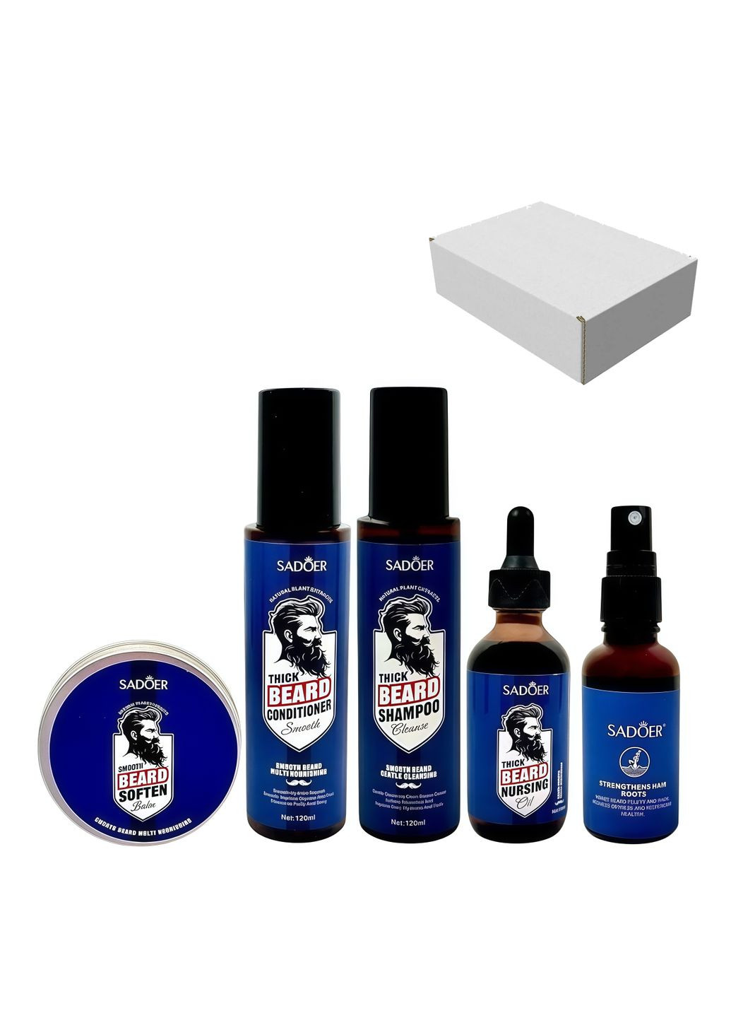 Чоловічий набір для догляду за бородою та вусами 5 в 1 комплект для росту бороди подарунок чоловікові косметика для бороди SADOER (368831734)