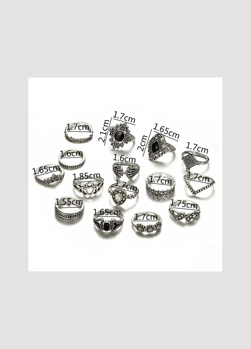Набор женских колечков 15 шт кольца черные кристаллы камни кольца No Brand (340463650)