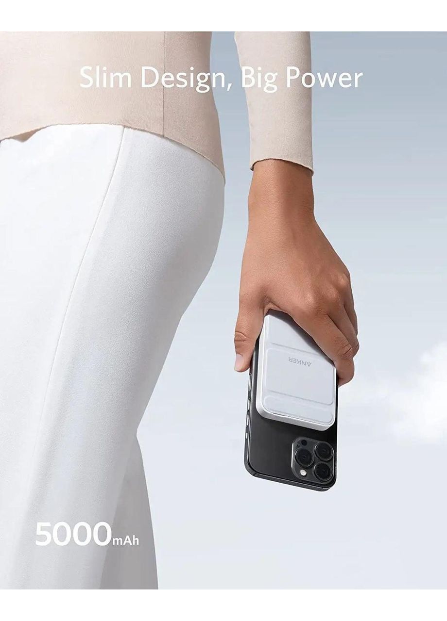 Магнітний павербанк 621 MagGo 5000 mAh 12W з бездротовою зарядкою та підставкою Anker (349824341)