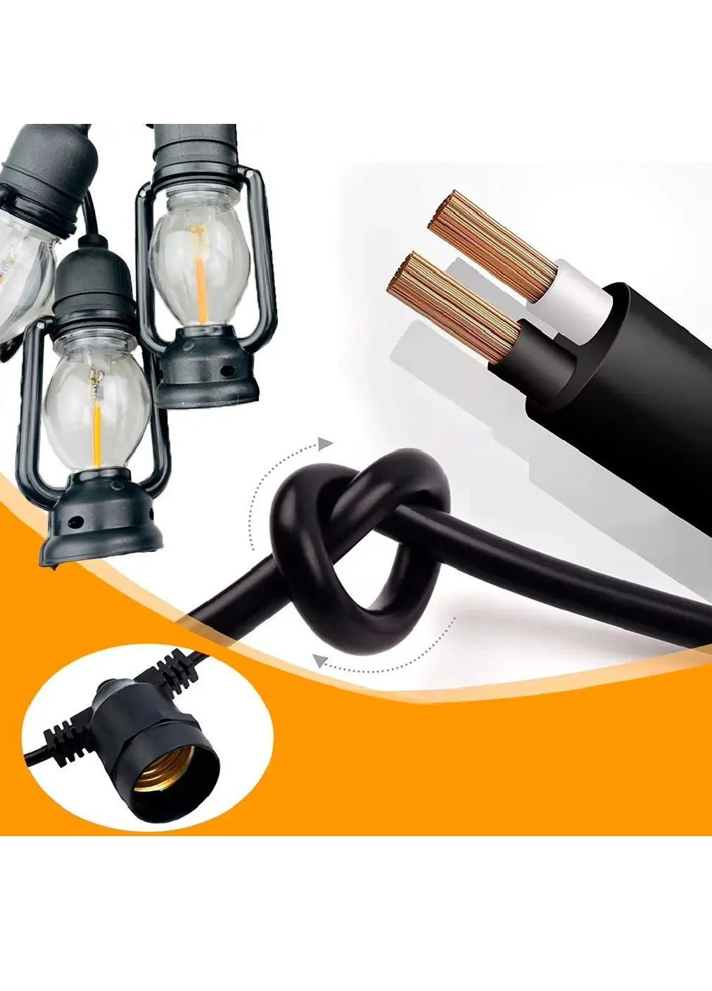 Гірлянда вологозахищена світлодіодна новорічна ретро лампи з роботою від мережі 5 м 10 лампочок (482144-Prob) Тепла біла Unbranded (370914563)