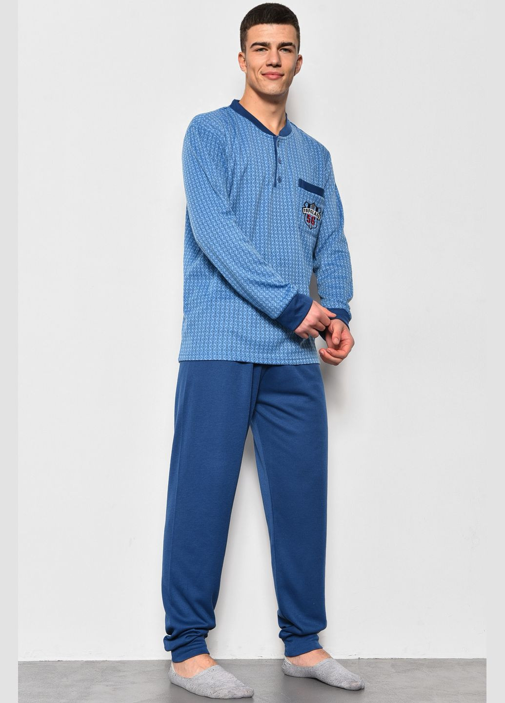 Пижама мужская на флисе полубатальная голубого цвета Let's Shop (278761189)