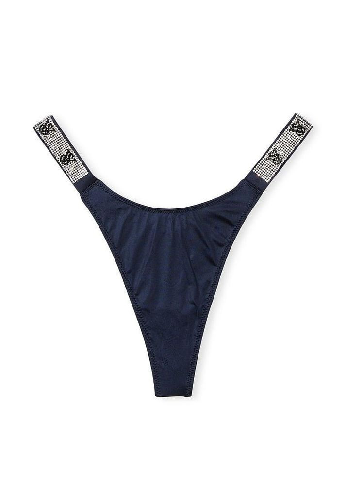 Трусики Bombshell Shine Strap Lace Thong Panty стрінги зі стразами XS синій Victoria's Secret (290133942)