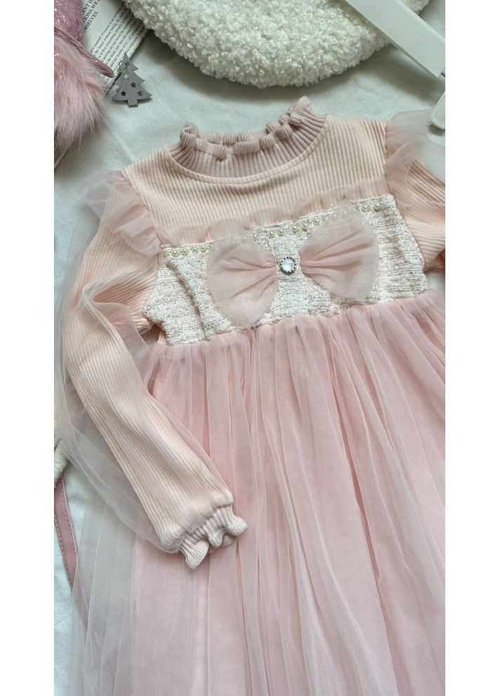 Комбінована вишукана сукня для дівчинки у ніжно-рожевому кольорі 10999 No Brand (372388605)