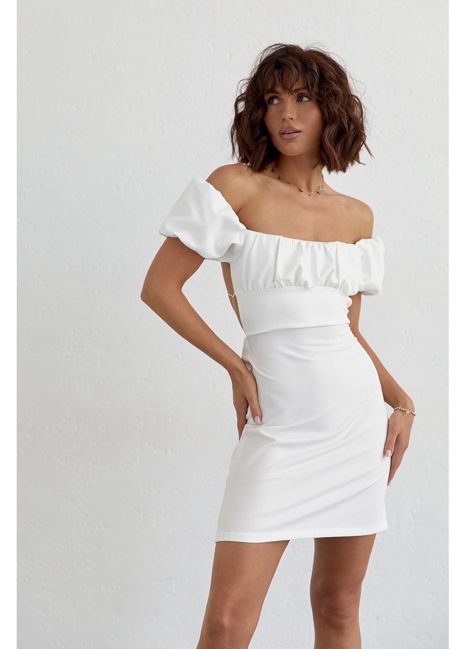 Білий вечірня коротка сукня зі шнурівкою на спині з відкритою спиною Byron однотонна