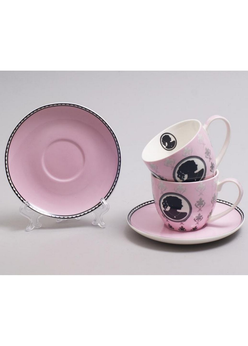 Чайний сервіз "силует" 6 рожевих чашок із блюдцями Bona (282592926)