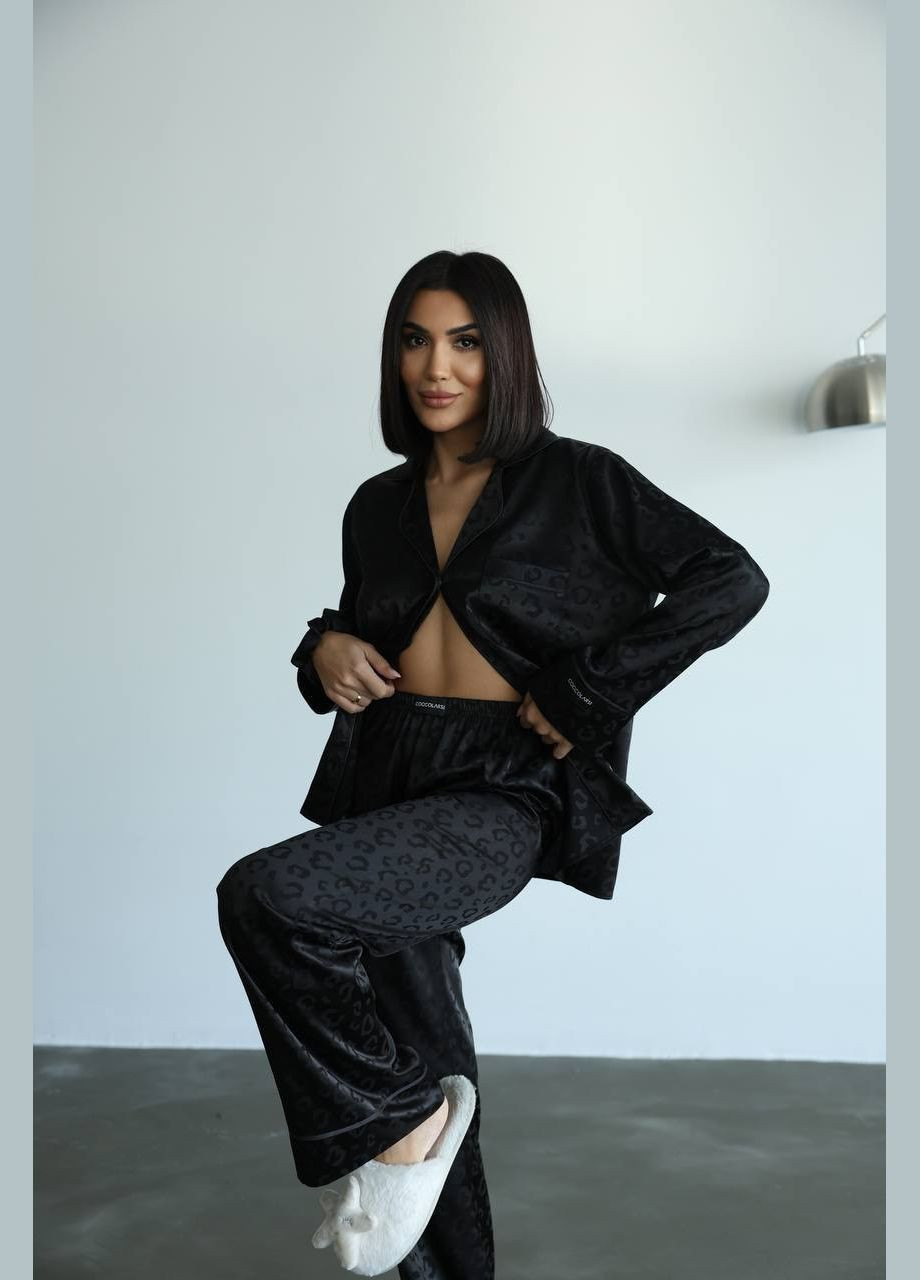 Чорна всесезон стильна домашня піжамка-костюм сорочка + брюки Vakko