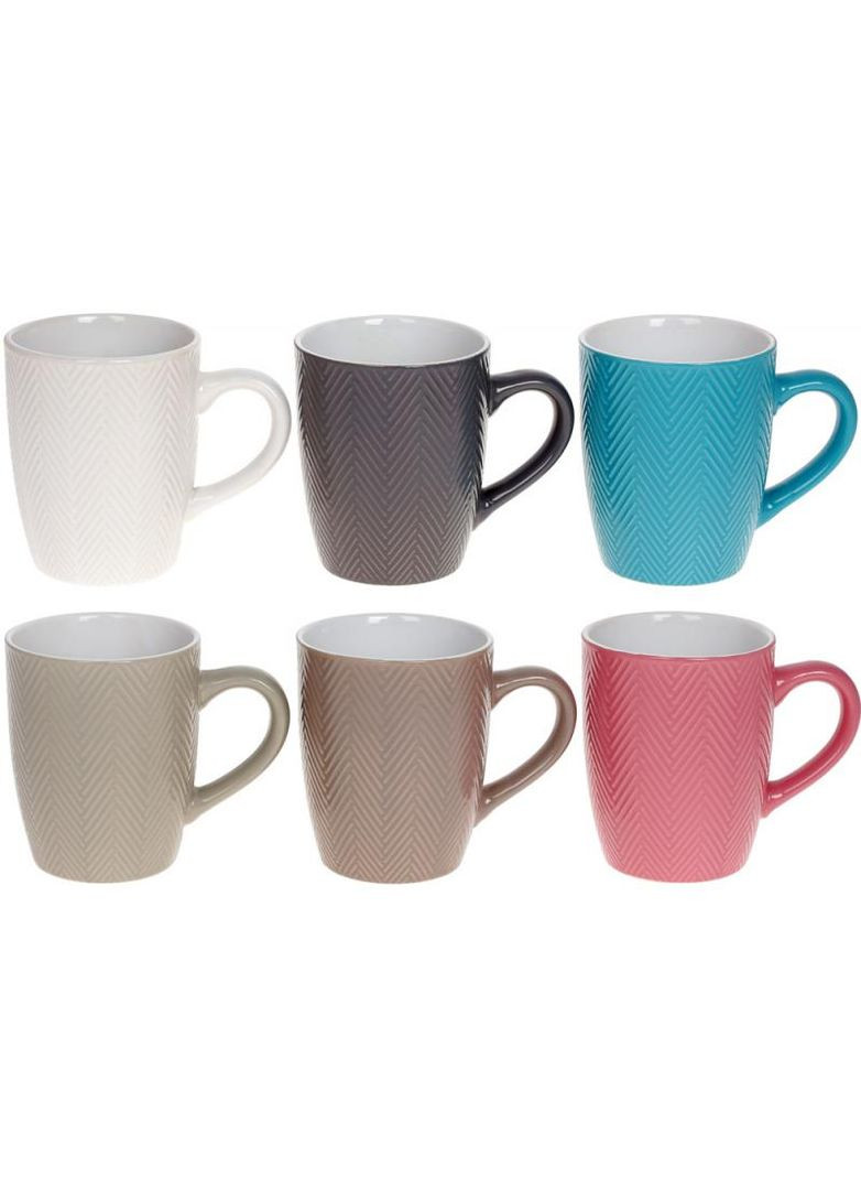 Набор 6 керамических кружек 360мл пастельные кружки с рельефным орнаментом для чаепития и кофе Bona (368990118)