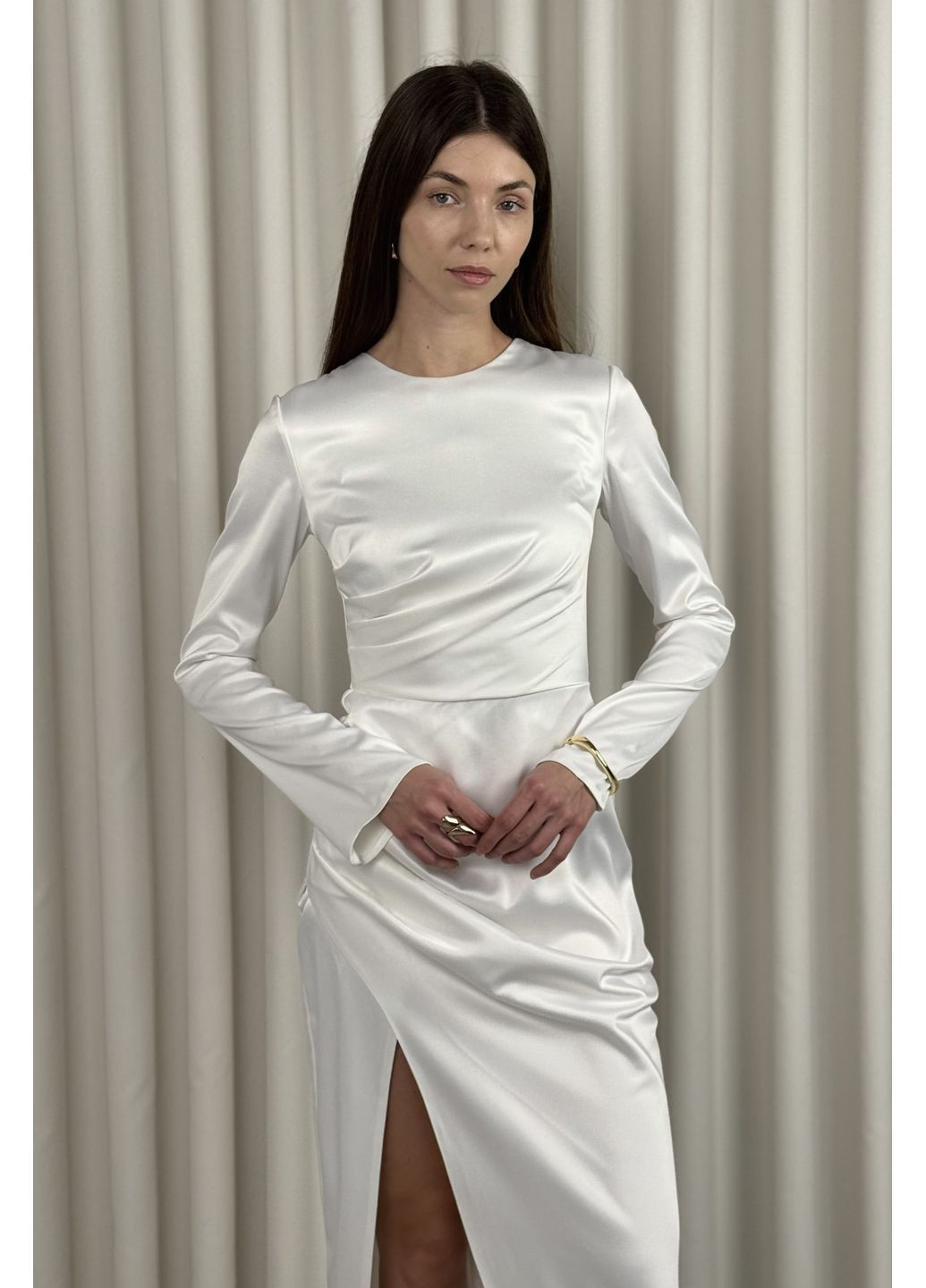 Белое праздничный, коктейльное, вечернее платье макси со сборкой CHICLY однотонное