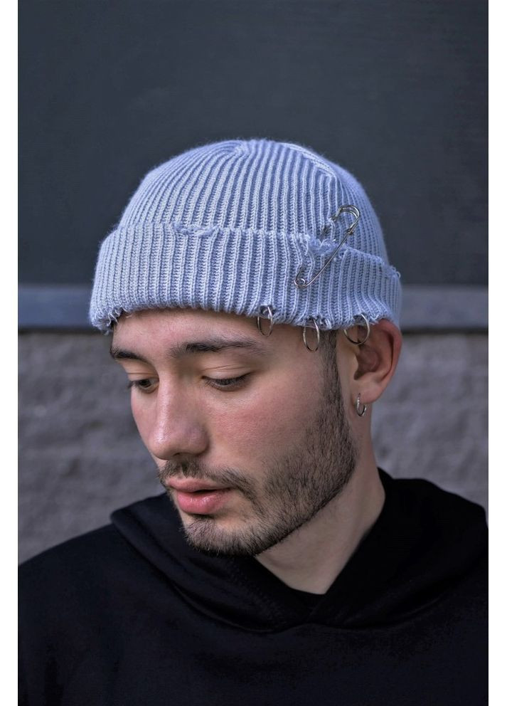 Рваная шапка бини destroyed светло серое Without (362501586)