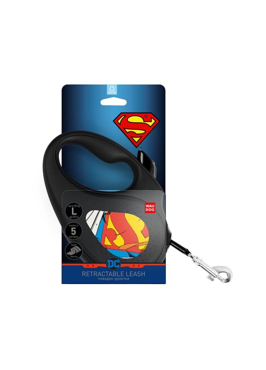 Поводок-рулетка для собак R-leash, рисунок "Супермен Герой", L, до 50 кг, 5 м, светоотражающая лента WAUDOG (279562526)
