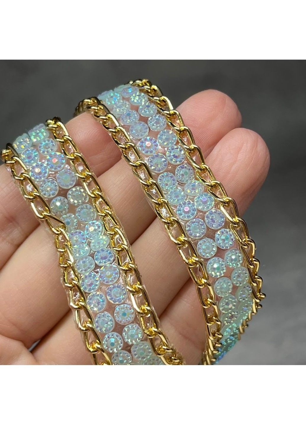 Силіконова смужка з камінцями і ланцюжком, розмір 1,5 см*38 см, блакитний з золотом, арт 08704, 1 шт No Brand (327097748)