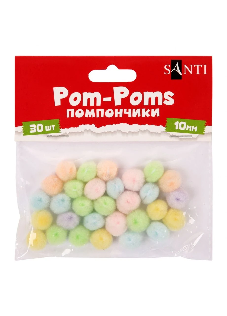 Помпони " " /955452/ пастельні кольори, асорті, акрил, d-10мм, 30шт./уп (1/12) Santi (393787074)