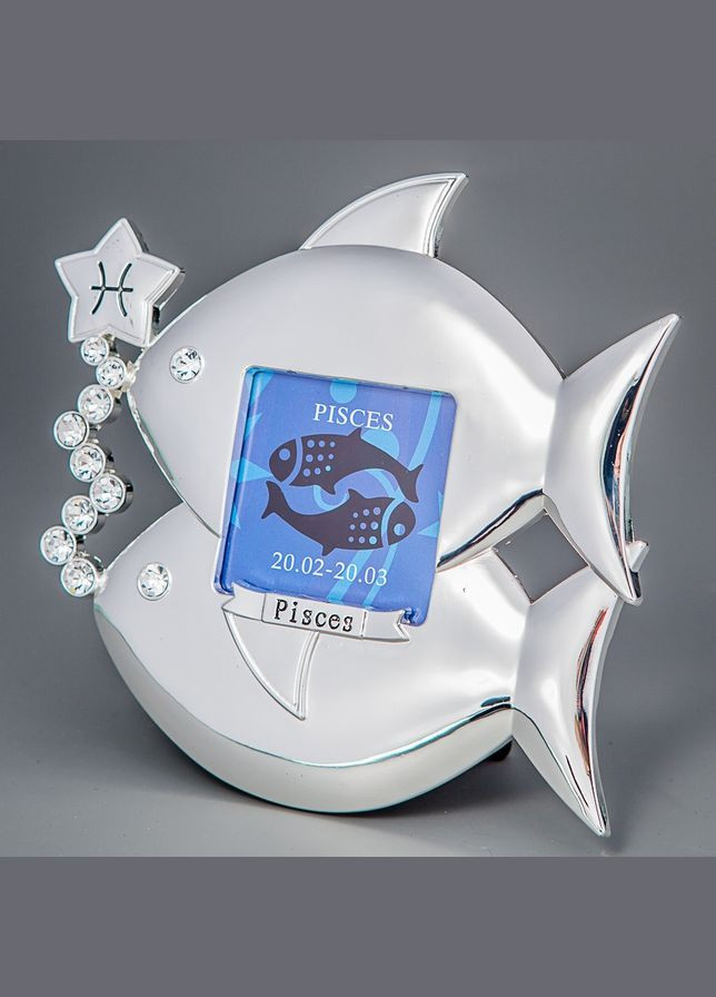 Фоторамка настольная металлическая со стразами Знак зодиак Рыбы 12х12 см 1318N Lefard (346152245)