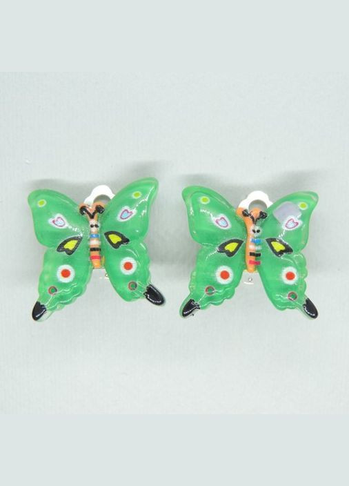 Сережки кліпси дитячі для вух без пробивання Містичний Метелик Зіббі зелений з візерунком Liresmina Jewelry (289533651)