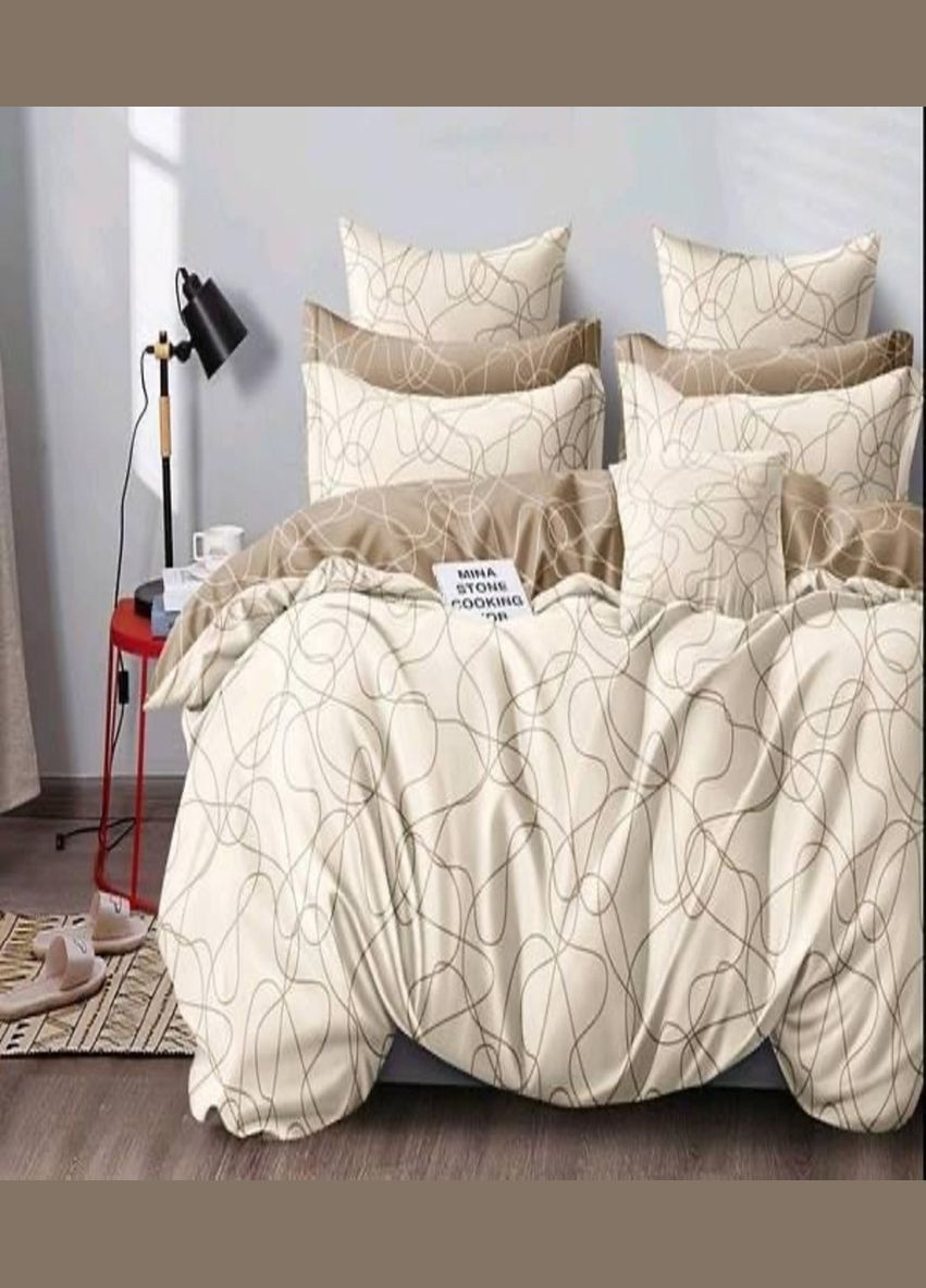 Постільна білизна бязь Сіра полоса двоспальний 180х220 бежевий No Brand (281375936)