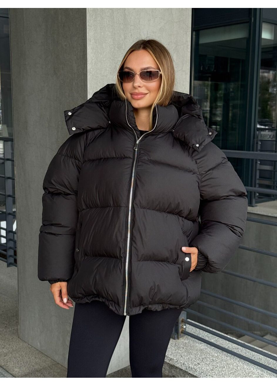 Черная зимняя теплый женский пуховик шелл MioRichi