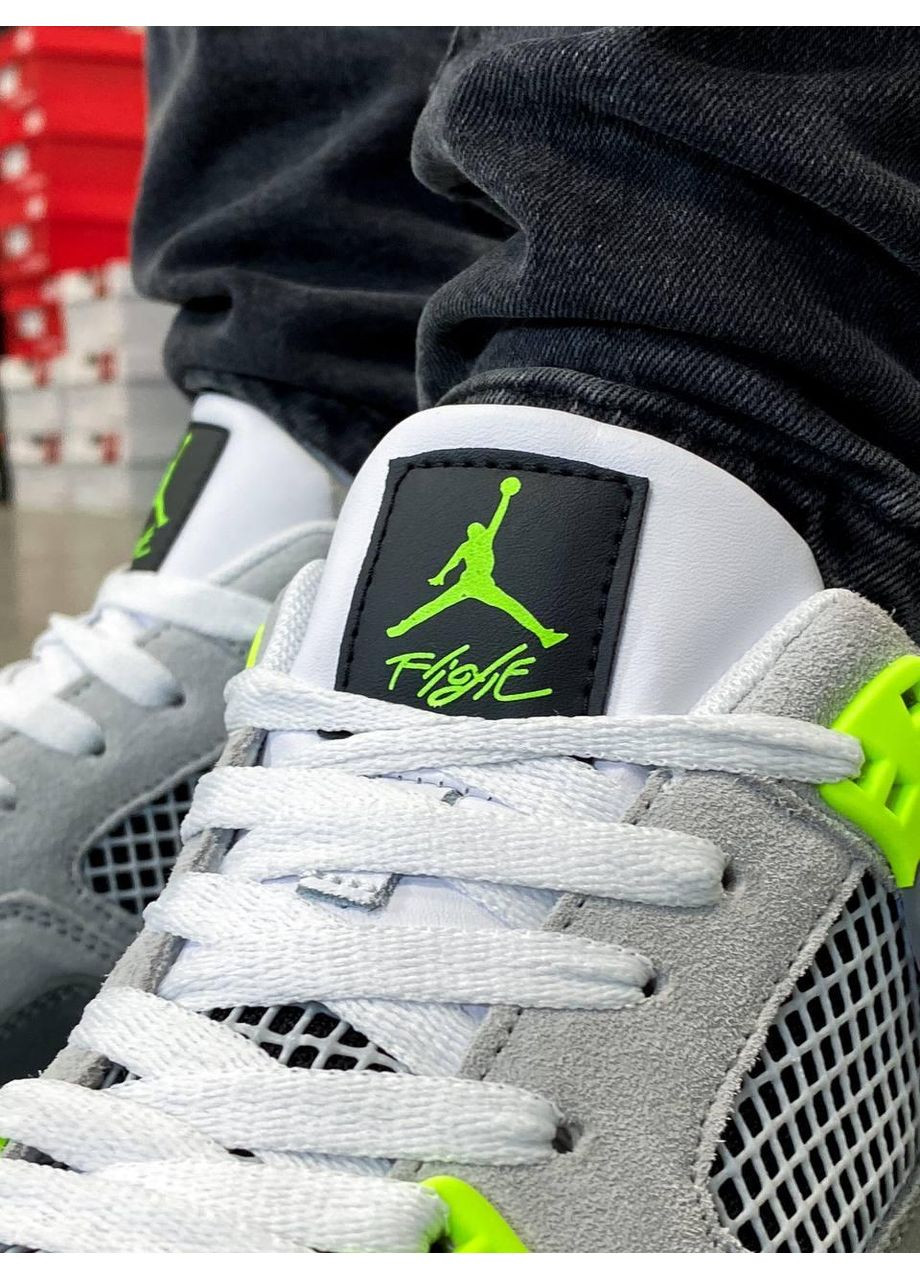 Серые демисезонные кроссовки мужские nike air jordan retro 4 se neon 2.0 найк аир джордан No Brand