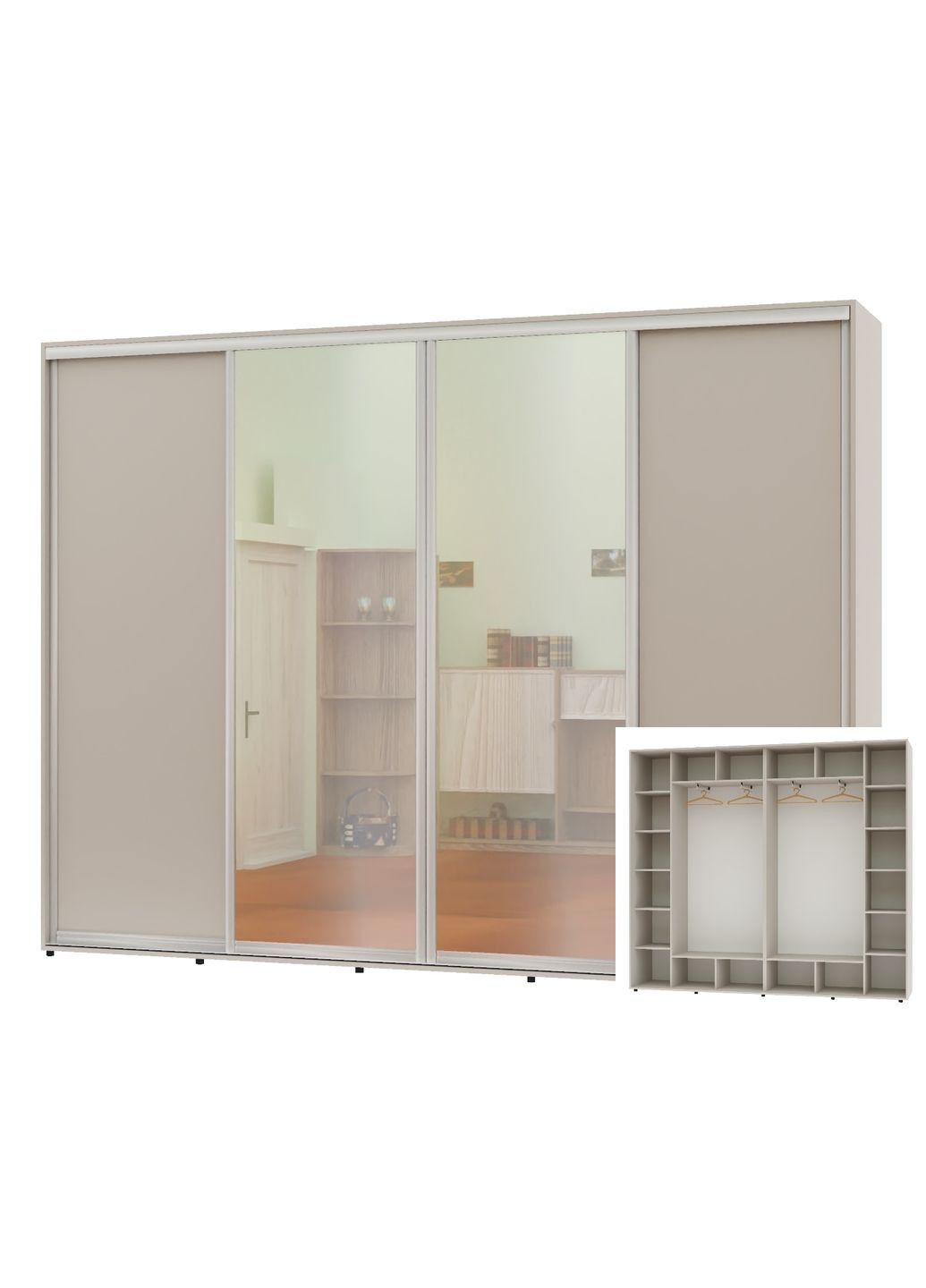 Шафа-купе чотиридверна 300*45*250 Кашемір 2 ДСП/2 Дзеркала Алекса (360473627)