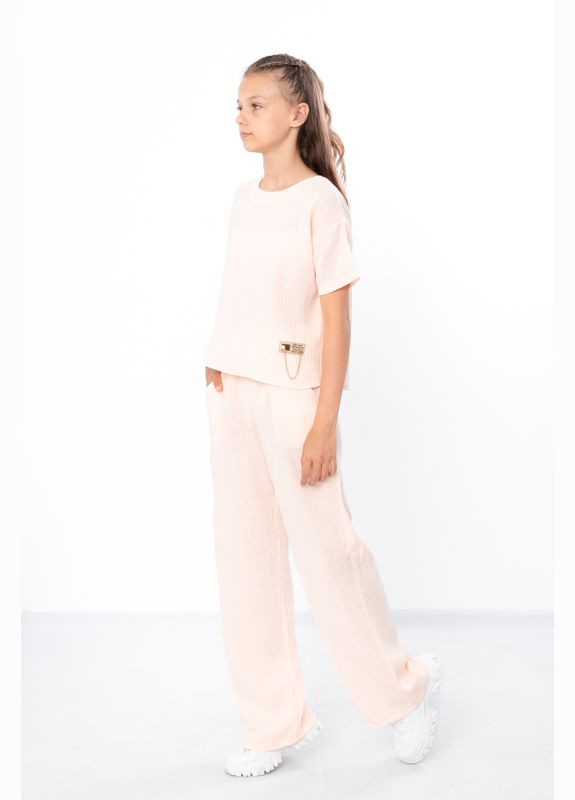 Бежевий літній комплект для дівчинки підлітковий (блуза+штани) (p-14623) Носи своє