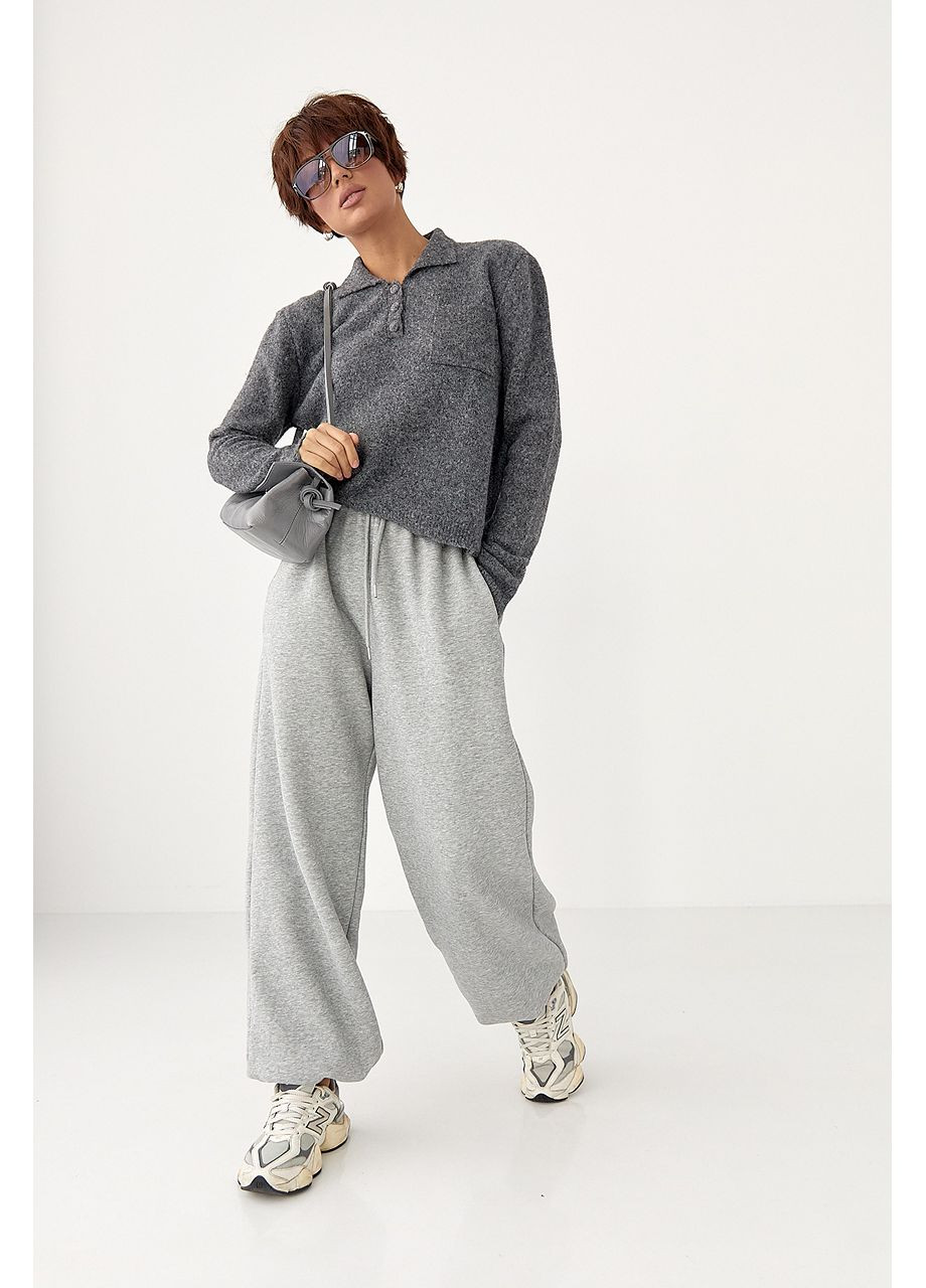 Теплая кофта-поло с накладным карманом Lurex (368276483)