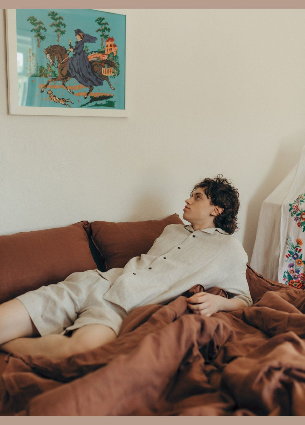 Комплект білизни з льону Wine євро-максі, Простирадло Без Резинки Leglo (300370977)