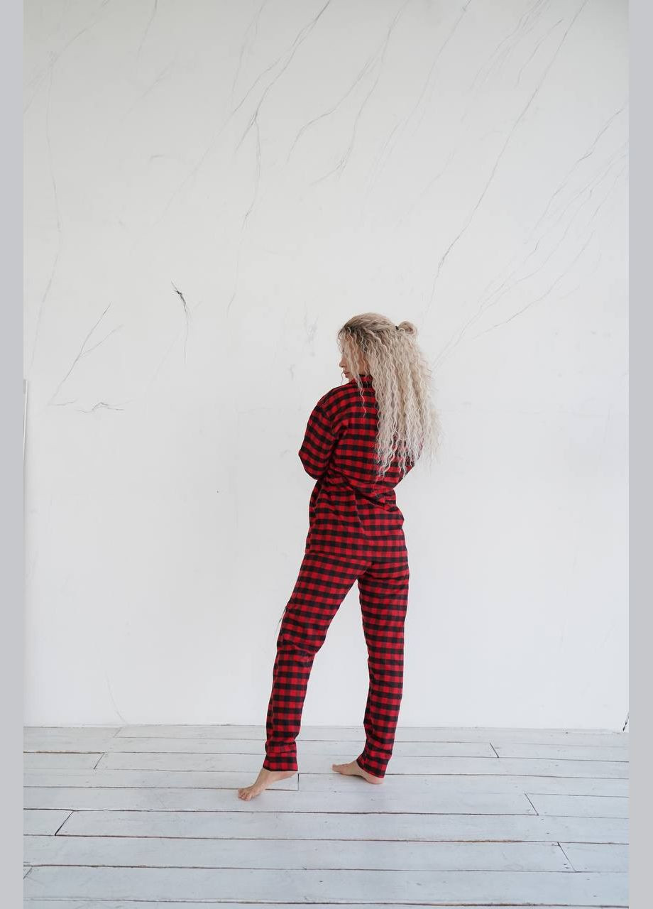 Червона всесезон фланелева піжама в клітинку сорочка + брюки No Brand