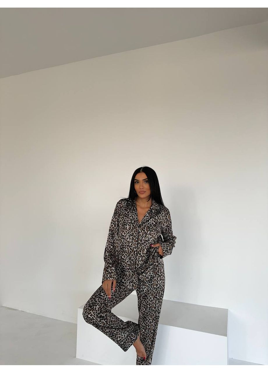 Комбінована всесезон женская пижама свободного кроя, леопард l сорочка + брюки No Brand