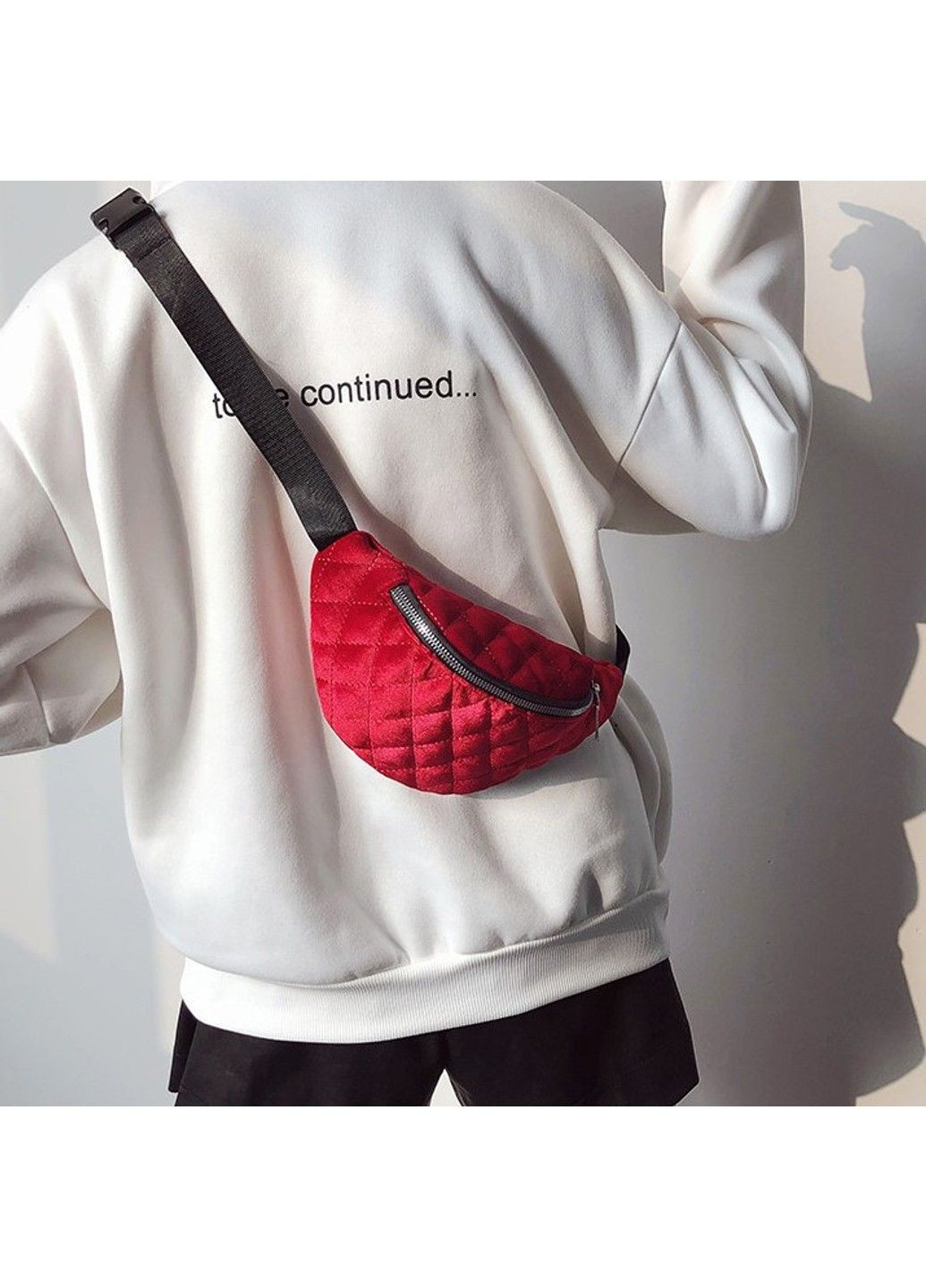 Сумка жіноча бананка на пояс стьобана оксамитова червона No Brand (308071325)