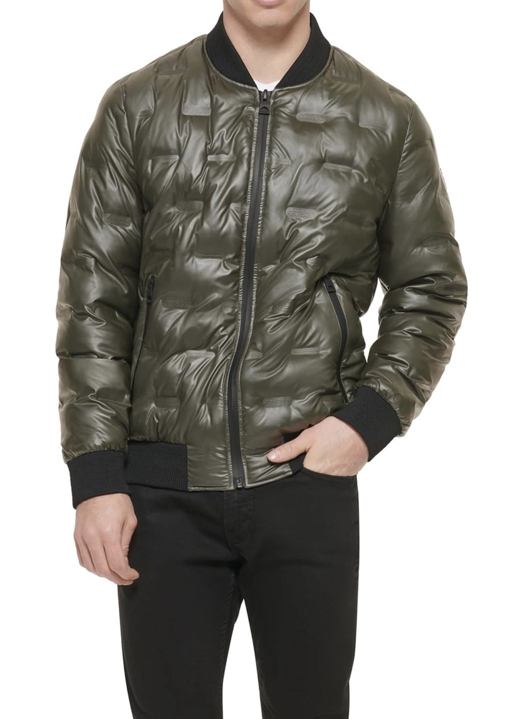 Оливкова демісезонна куртка бомбер Guess