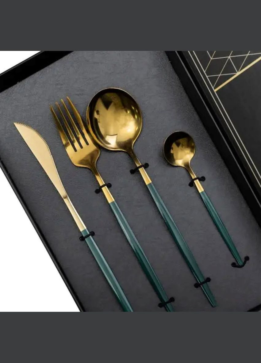 Набір столових приборів 24 предмети столовий набір на 6 персон Золотистий з зеленим Yiwu (356460200)