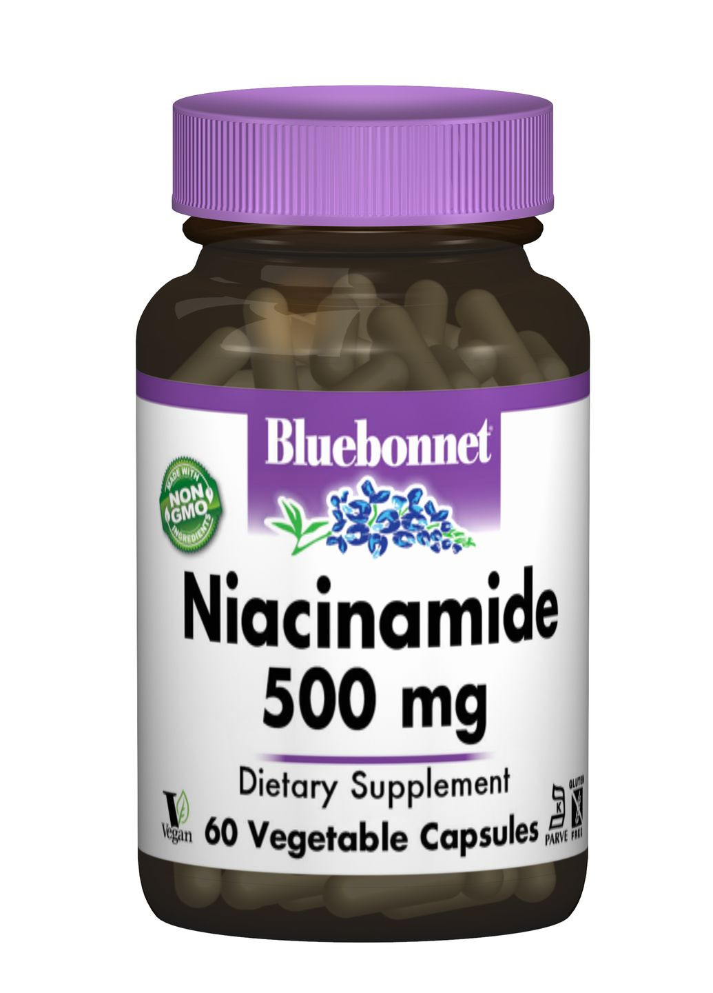 Ниацинамид (B3) 500мг, 60 вегетарианских капсул Bluebonnet Nutrition (326055331)
