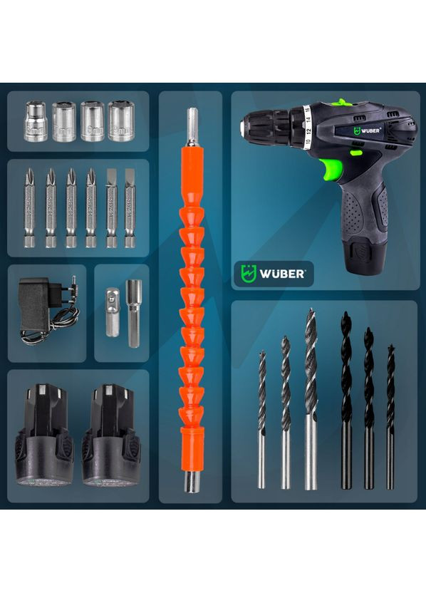 Аккумуляторный шуруповерт 18В +2 батареи Wuber (340072967)