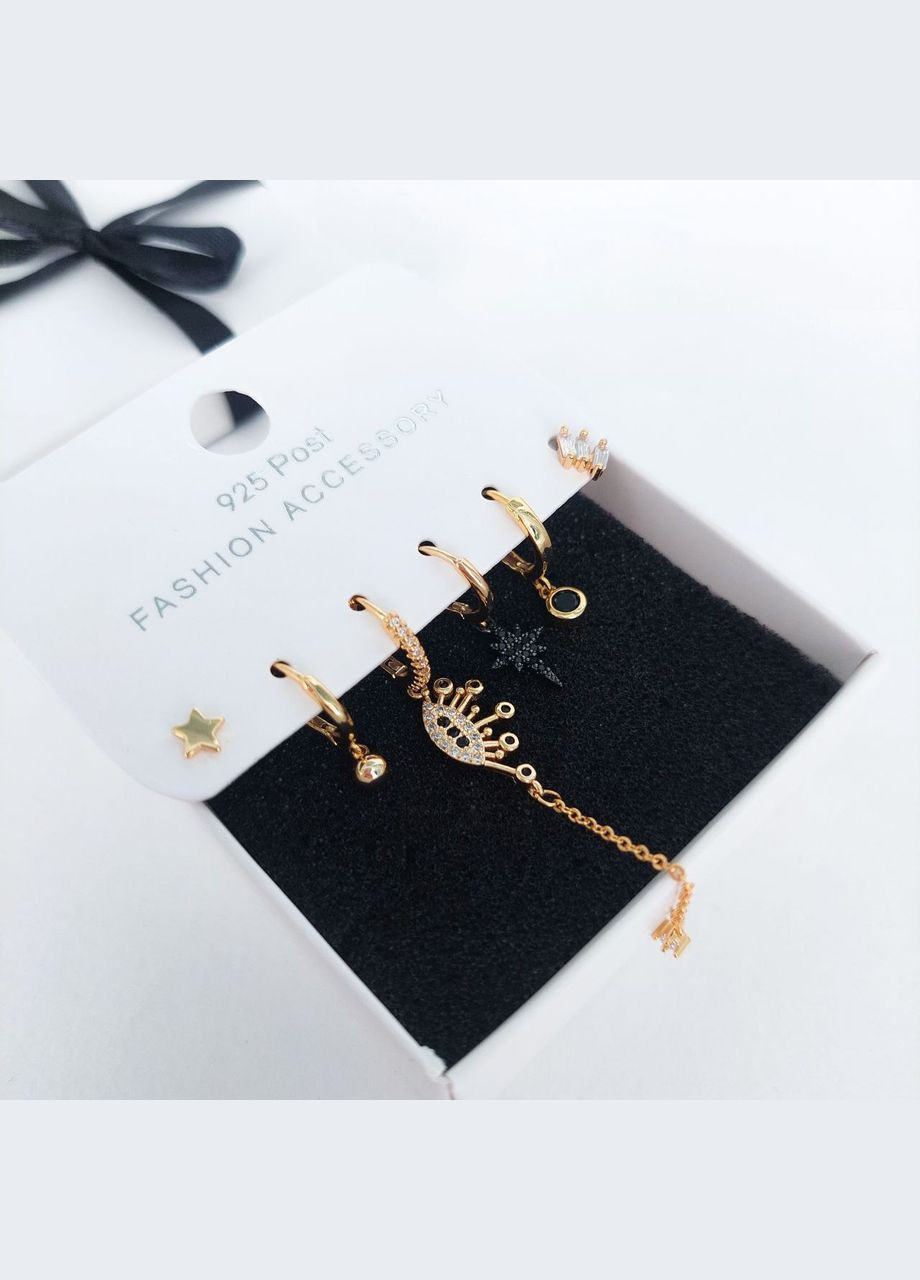 Комплект з 6-ти сережок золотого кольору DeKolie (296481785)